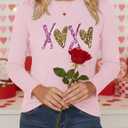 Valentines Day Shirts for Women XOXO Heart Graphic Tshirt Valentine Gifts Long Sleeve Tee Tops (Pink, L)