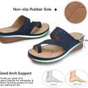 TEMOFON Women Summer Flip Flops Comfortable Wedge Sandals - Dressy Casual Slip on Sandals - Navy Blue Orthopedic Walking Sandals Size 5