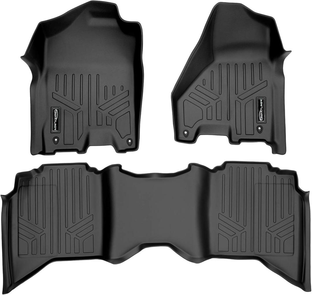 SMARTLINER Floor Mats 2 Row Liner Set Black Compatible with 2012-2022 RAM 1500/2500/3500 Crew Cab, Pack of 2  