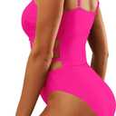 Women Cut Out One Piece Swimsuit Slimming Sexy Tummy Control Bathing Suit Swimwear (Pink, XL)