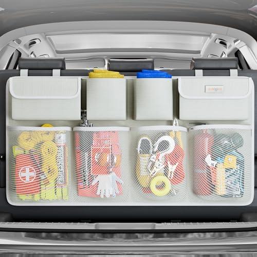 SURDOCA Hanging Trunk Organizer for SUV, [UPGRADED 7 Times] Car Organizers and Storage, Car Accessories Interior, Space Saving Expert-Beige