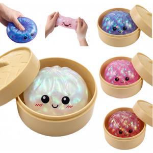 Glitter Dumpling Squishy Toy Dumpling Stress Ball with Steamer Case, Stress Relief Fidget Toy for Adults, Cute Squeeze Desk Toy Portable Toy Gift Idea (White)