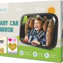 Onco Baby Car Mirror Rear Facing - Double Award-Winning Convex Car Mirror for Baby, 100% Shatterproof & Shakeproof with 360 Rotation, Newborn Essentials (9.6 x 6.9 in)