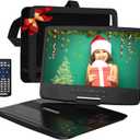 12" Portable DVD Player with 5-Hour Rechargeable Battery, 10.1" HD Swivel Display Screen, Support CD/DVD/SD Card/USB, Car Headrest Case, Car Charger, Last Memory Valentines