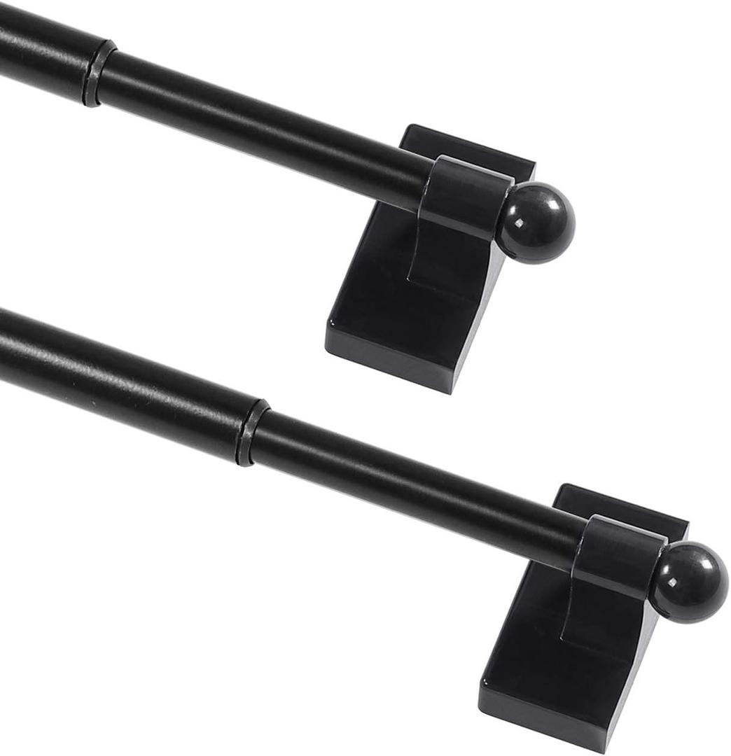PrimeBeau Magnetic Curtain Rods for Metal Doors Multi-Use Curtain Rods for Small Windows Cafe Sidelight and Iron Steel Places, 1/2 Inch Diameter, Tool Free (2 Pack, Adjust from 16 to 28 Inch, Black)