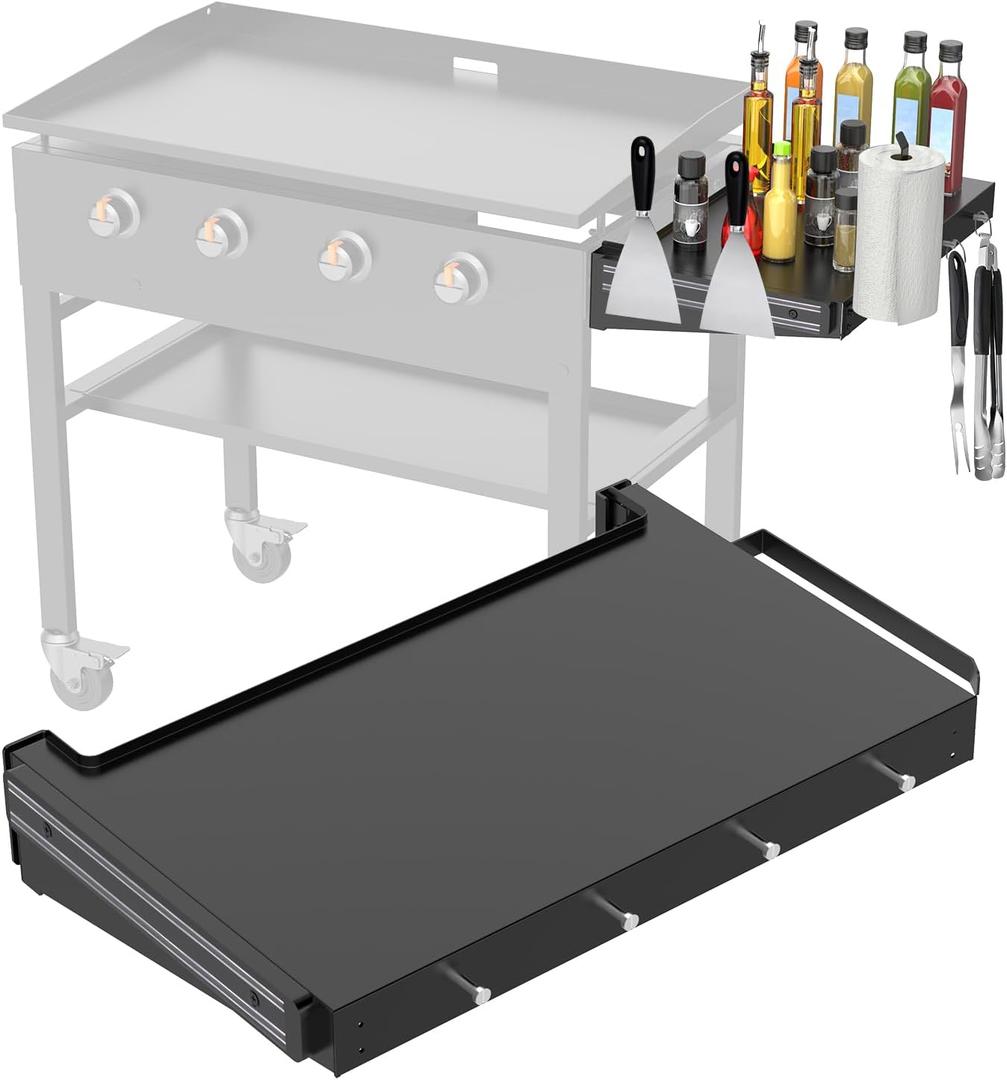 Foldable Griddle Side Shelf for Blackstone 36" Griddles, Large Griddle Side Table with Paper Towel Holder, 4 Utensil Hooks & Magnetic Tool Holder for Blackstone 36 Inch Griddle Accessories