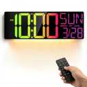 JALL 18" Large Digital Wall Clock with RGB Lights & Remote, Digital Clock with Bluetooth Sync & DST, Wall Clock with Temperature & Seconds Display, Clocks for Living Room, Seniors (Black)