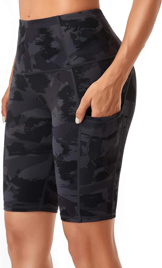 Oalka Women's Short Yoga Side Pockets High Waist Workout Running Shorts (S)