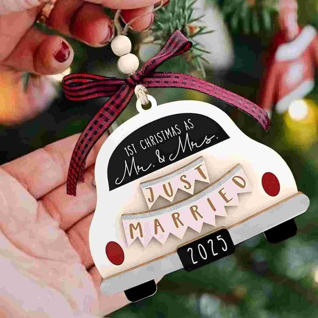 2 x Wedding Gifts - Mr and Mrs Gifts - 1st Christmas as Mr and Mrs for 2025 Ornament, Wood Ornament for Couple, Bride - First Christmas Married Ornament 2025- Future Mr and Mrs, Bridal Shower Gifts