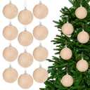 Suilung 12 Pack 2.36 Inch Christmas Ball Ornaments Boho Farmhouse Hanging Balls for Christmas Tree Burlap Rustic Ornaments for Xmas Tree Holiday Wreath Garland Wedding Home