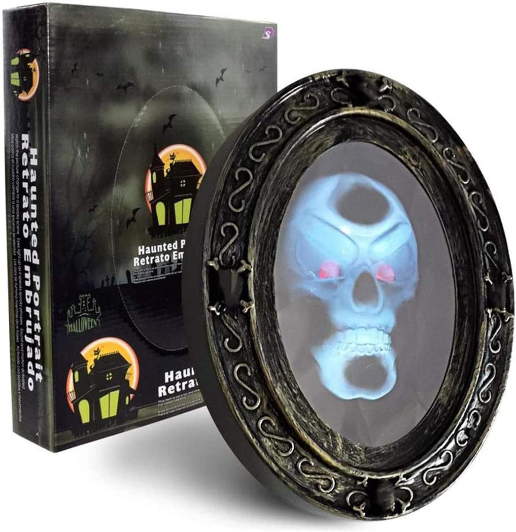 Liberty Imports Scary Motion Activated Skull Haunted Mirror with Creepy Sound and Light, Horror Prop for Indoor Halloween Party Decorations