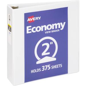 Avery Standard View 3 Ring Binder, 2" Round Rings, 375-Sheet Capacity, 2.8 Inch Wide Spine, 1 White Binder, Ideal for Lightweight Organization and Occasional Referencing (05731)