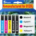 Remanufactured for 812XL Ink Cartridges Combo Pack with Lastest Chip Replacement for Epson 812 812XL T812XL Ink Cartridges Work with Epson Workforce Pro WF-7840 WF-7820 WF-7310 EC-C7000 Printers (812XL BLACK COLOR)