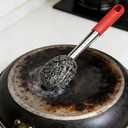 2 x 2PCS Steel Wool Scrubber with Handle Rustproof, Cast Iron Scrubber, Stubborn Messes Pot Brush, Remove Dirt for Cleaning Stoves,Sinks Dishes Grills Bowls & Metal Wire Sponge for Kitchens,Bathroom