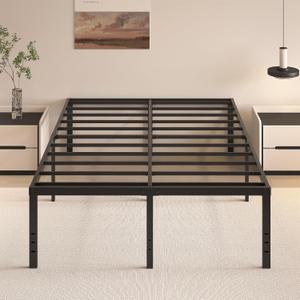 HOBINCHE 20 Inch Queen Size Bed Frame, No Box Spring Needed, Heavy Duty Black Metal Platform Mattress Foundation with Steel Slats, Non-Slip Noise Free Easy Assembly, Large Storage