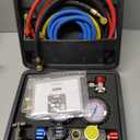 Orion Motor Tech 4 Way AC Gauge Set for R410a R22 R134a Refrigerant, 4 Valve Automotive AC Manifold with 5ft Hoses, R410a Adapters, Can Tap