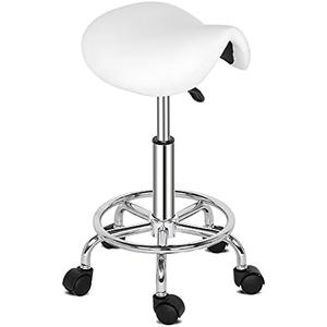 Adjustable Swivel Rolling Stool - PU Leather Salon Chair with Wheels, Soft Seat, Height Adjustable, Perfect for Beauty, Spa, and Home Use (White)