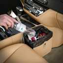 KMMOTORS Jopps Car Trash Can  Compact Foldable Bin with Strap, PU Leather & Oxford, Waterproof, Space-Saving, Simple Modern Design, Mounts on Headrest, Console, Gear Shift (Medium, Beige)