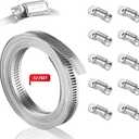 304 Stainless Steel Hose Clamp Assortment Kit DIY, Cut-To-Fit 12 FT Metal Strap+10pcs Stronger Fasteners, Large Adjustable Worm Gear Band Hose Clamps Screw Clamps Duct Pipe Metal Clamp Strapping