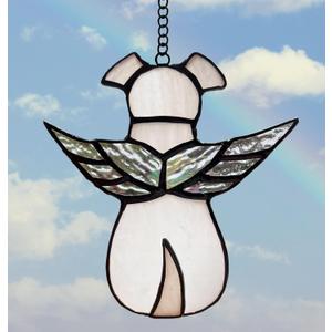 ZUAJITER Stained Glass Window Hanging Angel Dog Memorial Gifts for Loss of Dog Sympathy Gift Suncatcher, Passing Away Remembrance Memory Ornaments for Dog Lovers, Pet Bereavement Rainbow Wings