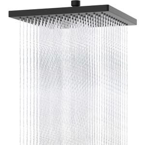 Hibbent Thickness Metal Rain Shower Head, 12 Inch High Pressure Shower Heads, Square Large Bathroom Rainfall Shower Head with Adjustable Brass Ball Joint, Waterfall Full Body Coverage, Matte Black