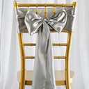 TABLECLOTHSFACTORY 25pcs Silver Satin Chair Sashes Tie Bows Catering Wedding Party Decorations 6 x 106