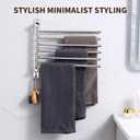 Swivel Towel Rack, 14" Thicken 304 Stainless Steel 6-Arm Adjustable Towel Bar,Wall Mounted Towel Holder with Hook, Space Saving for Kitchen, Bathroom, Outdoor (Silver, 6 Arms)