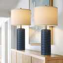 PoKat 27.5'' Tall Table Lamps for Living Room Set of 2, Ceramic Bedroom Lamps for Night Stands, Modern Bedside Lamps for Bedroom Living Room, Nightstand Lamps for Side End Table Hallway, Blue