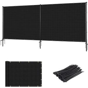 6' x 12' Outdoor Privacy Fence with Iron Poles Ground Spikes Dog Metal Garden Privacy Fence Backyard Patio Yard Barrier Boarder Divider (Black)