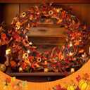 6 ft Fall Garland with Lights 72 Inch Artificial Bittersweet Garland for Mantel Thanksgiving Decorations Lighted Autumn Decoration with Daisy Pumpkin Artificial Mum for Home Fireplace Door
