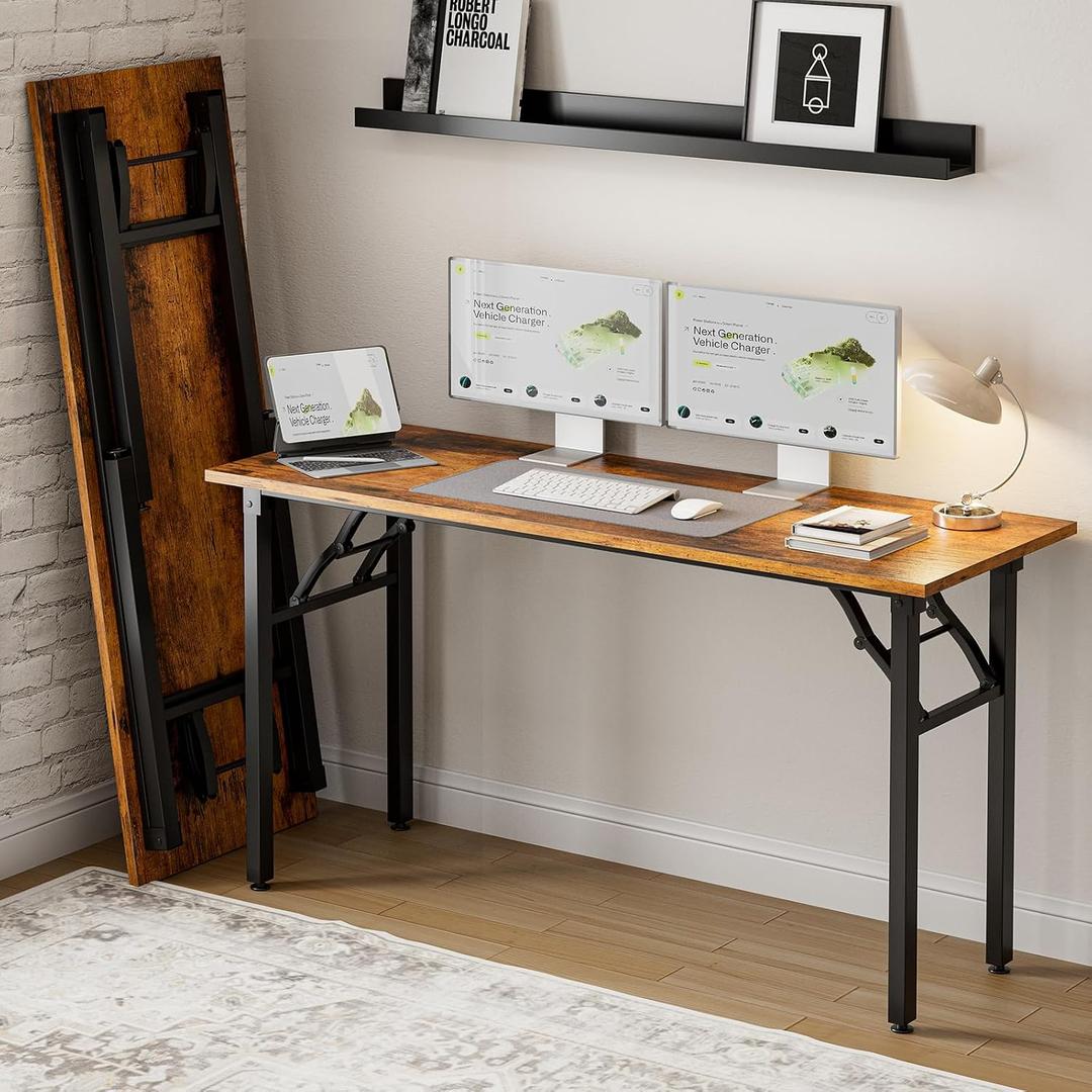 Frylr Small Folding Computer Desk – Portable 55.1 Inch Foldable Laptop Table, Collapsible and Compact for Easy and Fast Setup, Lightweight for Small Spaces, Home Craft and Study Use, Rustic Brown, 55.1 x 19.7 Inch