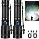 Rechargeable LED Flashlights High Lumens, 9000 Lumens Super Bright Flashlights with 5 Modes, Waterproof Powerful Flash Light Multifunctional Flashlights for Home Camping Hiking(2 Pack)