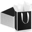 Yeaqee 24 Pack Metallic Paper Gift Bags with Handle and Tissue 9x7x3.1 Welcome Gift Thank You Bags for Wedding Father's Day Bridal Shower Groomsmen Birthday Party(Black, White)