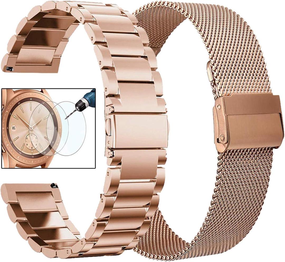 2 x KOREDA for Samsung Galaxy Watch 7 6 5 4 FE 40mm 44mm/Galaxy Watch 5 Pro 45mm/Watch 6 4 Classic 42mm 46mm 43mm 47mm Bands, 20mm Stainless Steel Metal Band (2 Pack Rose Gold)