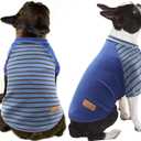 KYEESE 2Pack Dog Sweater, Soft Pet Sweatshirt Stretchy Pullover Dog Sweater for Small Dogs Boy, Lightweight Fleece Pet Shirt Clothes with Sleeves, L (1# Blue+Stripe)