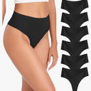 Wealurre Womens Underwear High Waisted Seamless Thongs for Women Breathable No Show Panties for Ladies 6 Pack,Size M