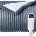 Bedsure Heated Blanket Electric Throw - Soft Ribbed Flannel GentleSoft Electric Blanket, Heating with 4 Time Settings, 6 Heat Levels, 3 hrs Timer Auto Shut Off, Gift for Grandma (50x60 inches, Grey) (Throw, 01 - Grey)