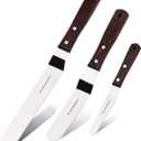 Offset Cake Icing Spatula Set of 3 Professional Stainless Steel Decorating Frosting Spatulas (4"-6"-8" Flexible Resistant Blade) Angled with Wooden Handle