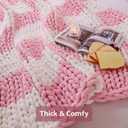 Admitrack Chunky Knit Blanket Throw 51"x63", 100% Hand Knit Chenille Throw Blanket for Sofa & Home Decor, Soft and Cozy Knitted Throw Blankets (Pink Checkered51"x63")