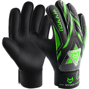 WVVOU Goalkeeper Gloves for Kids Youth, Soccer Goalie Gloves with Double Protection, Anti-Slip Soccer Gloves, Super Grip (7, Green)