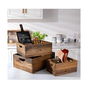 TIMRIS Set of 3 Rustic Distressed Wood Nesting Crates, Farmhouse Decorative Wooden Storage Boxes, Vintage Reclaimed Wood Baskets for Display (Natural)