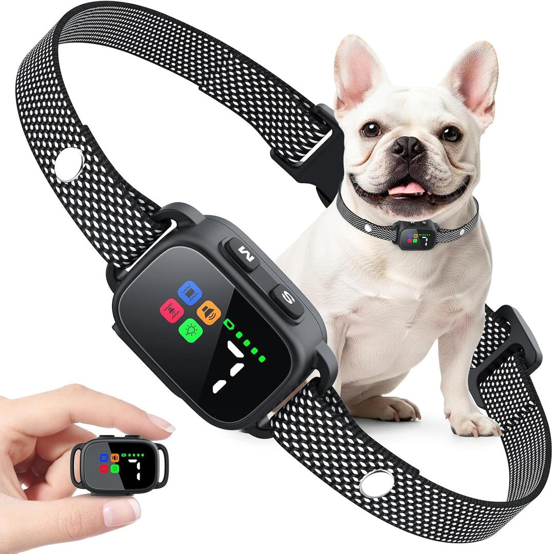 Dog Bark Collar for Small Medium Large Dogs, Rechargeable Smart Training Collar with Beep & Vibration, 7 Adjustable Sensitivity Levels, Ultra-Light 0.08lbs, IPX6 Waterproof, Long-Lasting Battery