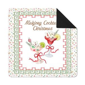 SkipTiger Christmas Bow Cocktail Mahjong Mat 31.5 x 31.5 In, Red Green Christmas Mahjong Mat for Table, Non-Slip Noise Reduction Game Table Cover Tablecloth for Card Poker Dominoes Dice and Board Game