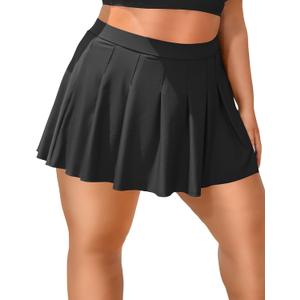 Women's Black High Waisted Swim Skirt Plus Size A-Line Pleated Skirts Bikini Bottom Tummy Control Skort Swimsuit XL (Black, XXL)