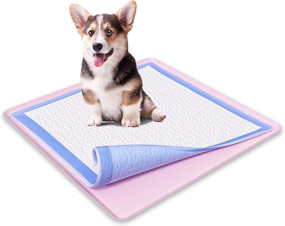 Skywin TidyFriend Dog Pee Pad Holder Tray - Fits Up to 24 x 24 Pee Pad Holder for Dogs - Stable Grip, Raised Edges, Quick-Wipe Silicone Surface Dog Pad Holder for Indoor Flooring Protection (Rose) (1 Pack)