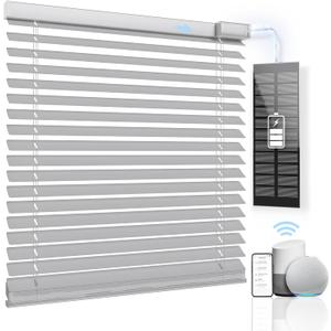 Motorized Blinds with Remote Control, Solar Powered Blackout Shades, Smart Horizontal Window Blinds Cordless for Alexa, Electric Automatic Blind (Silver,33" W x 64" H)