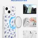 Jusy Magnetic Cute Flower Case for iPhone 15 Plus, Cute Aesthetic White Floral Pattern Phone Case Compatible with Magsafe, Soft TPU Protective Phone Cover for Women Girls - Blue Flower