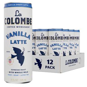 La Colombe Coffee, Vanilla Draft Latte, 11 fl oz Cans (Pack of 12), Coffeehouse Quality Cold Brew, Specialty Grade Coffee Beans, Ready-to-Drink On-the-Go