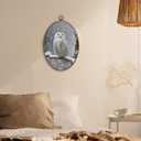 XBBMGG Winter Owl Wall Art Decor, Rustic Winter Bird Oval Wall Hanging Decor, Retro Cottagecore Farmhouse Snowy Owl Framed Canvas Prints for Living Room Bathroom Decorations, 8.6x11.4 inch
