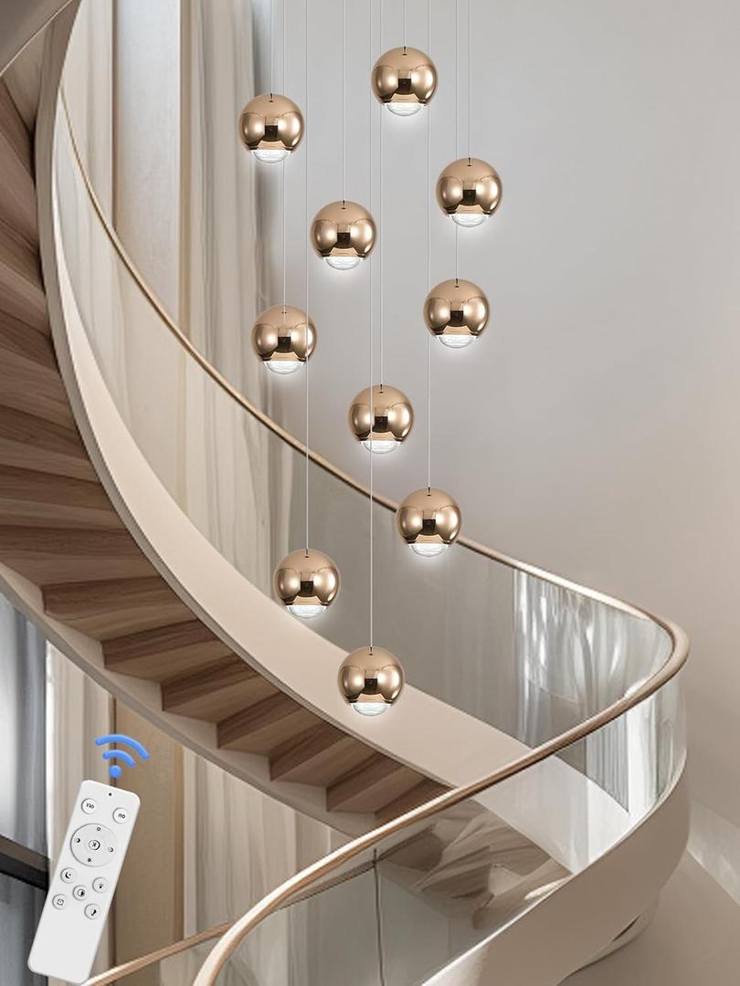 10-Light LED Staircase Gold Chandelier Crystal Ceiling Lights Large Chandeliers for High Ceilings, Entryway Modern Lighting Fixture Villas and Stairs